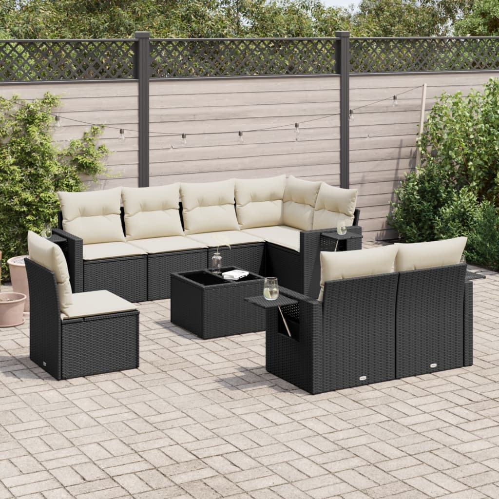 9-dijelni set vrtnih sofa s jastucima crni od poliratana Crna 85 x 62 x 69 cm