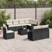 9-dijelni set vrtnih sofa s jastucima crni od poliratana Crna 85 x 62 x 69 cm
