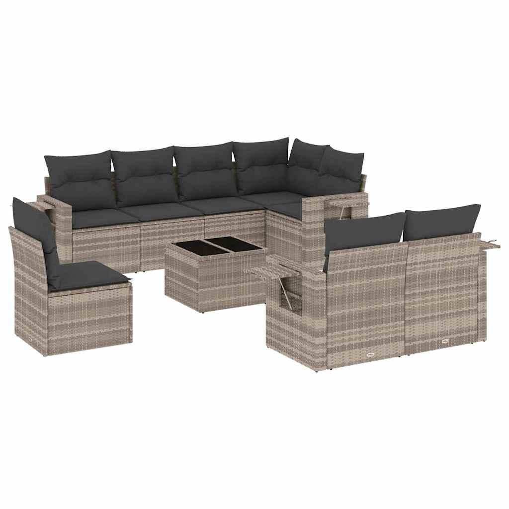 9-dijelni set vrtnih sofa od poliratana s jastucima svjetlosivi