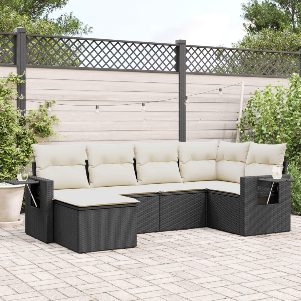6-dijelni set vrtnih sofa s jastucima crni od poliratana