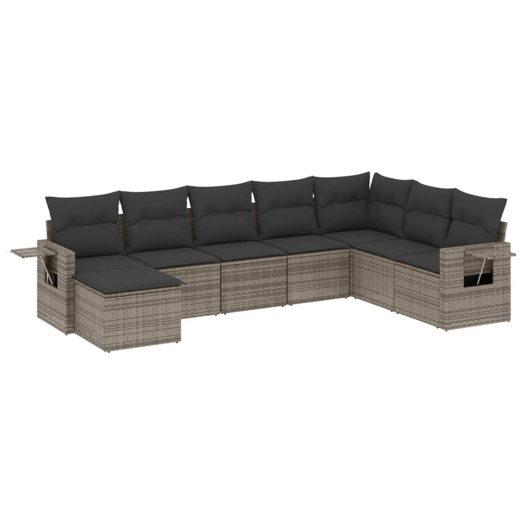 8-dijelni set vrtnih sofa od poliratana s jastucima sivi