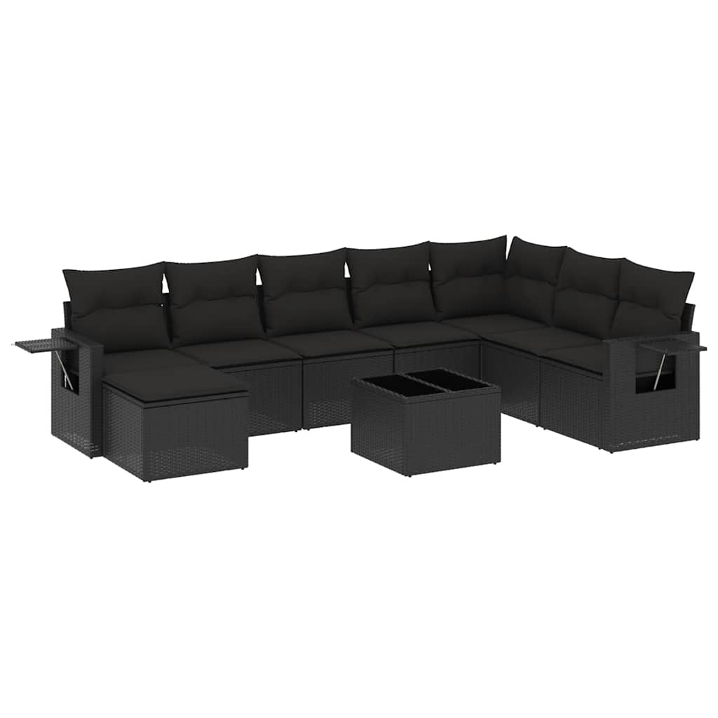 9-dijelni set vrtnih sofa s jastucima crni od poliratana