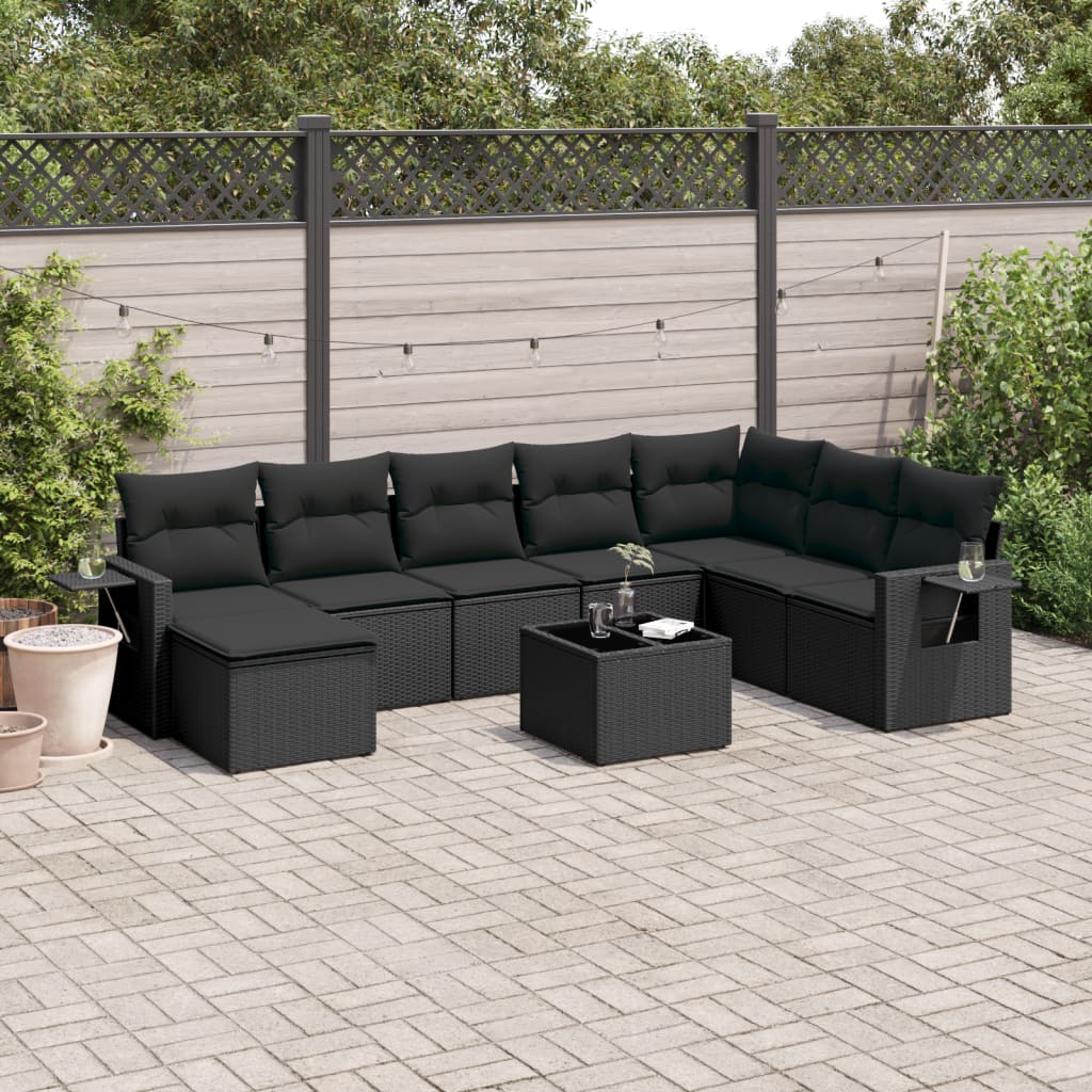 9-dijelni set vrtnih sofa s jastucima crni od poliratana