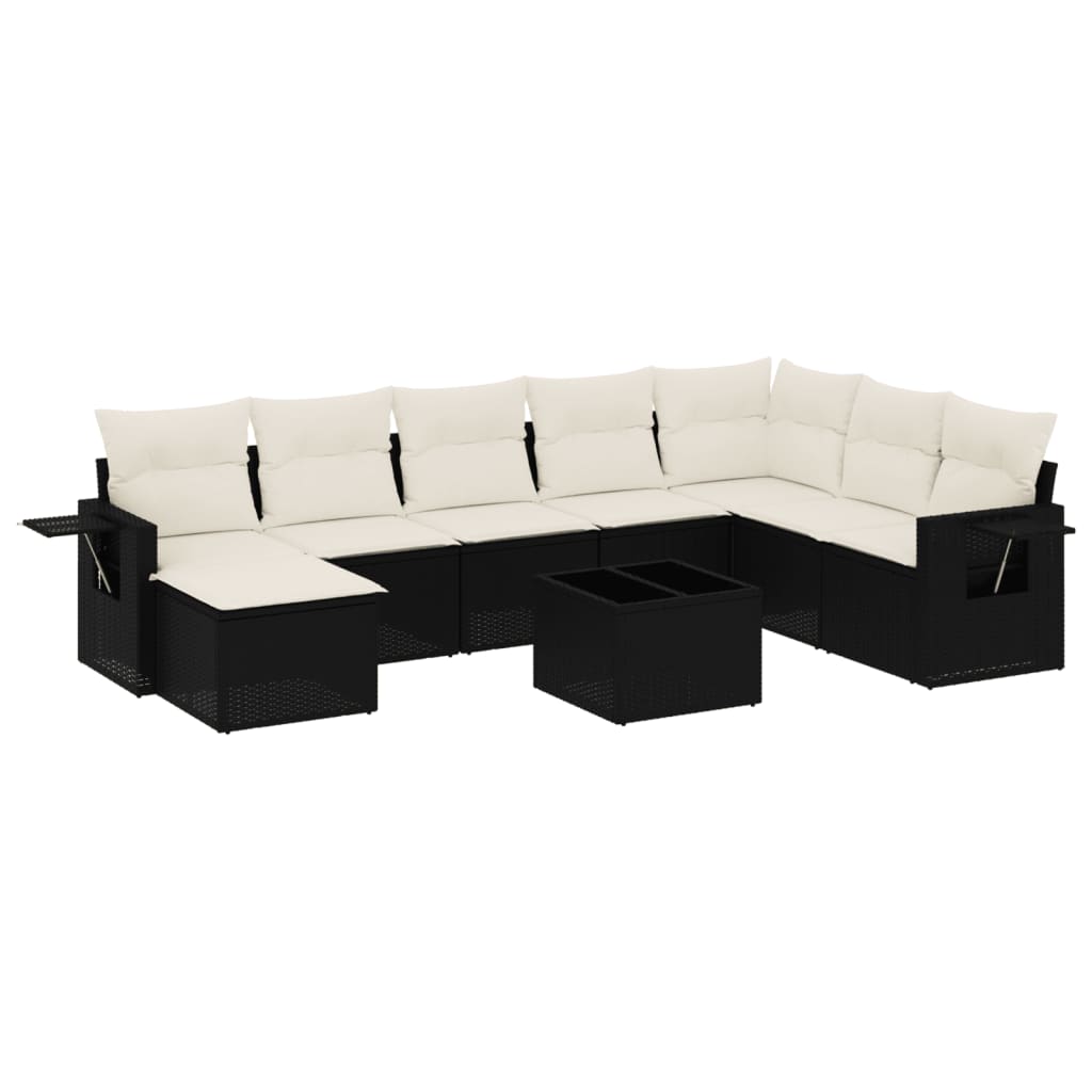 9-dijelni set vrtnih sofa s jastucima crni od poliratana Crna 85 x 62 x 69 cm