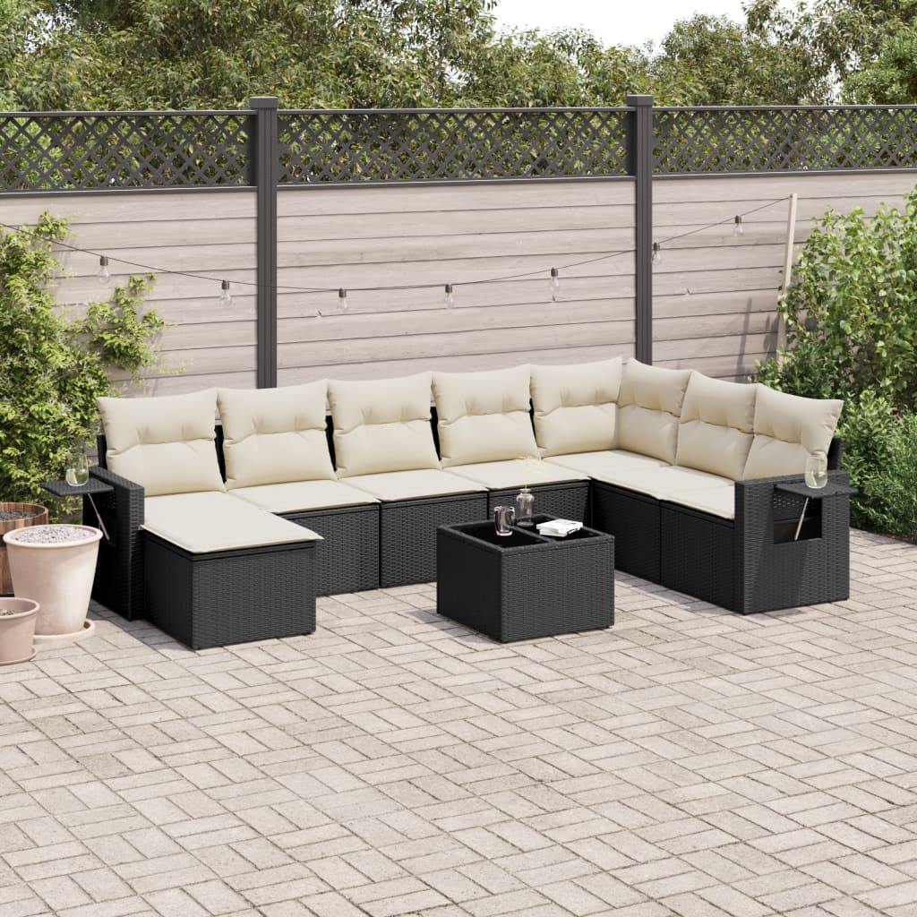 9-dijelni set vrtnih sofa s jastucima crni od poliratana Crna 85 x 62 x 69 cm