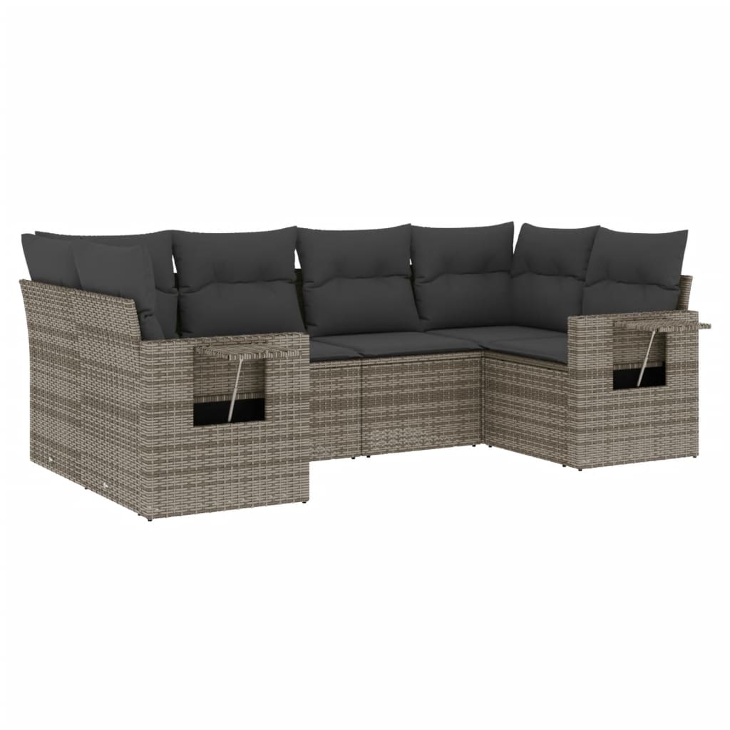 6-dijelni set vrtnih sofa od poliratana s jastucima sivi