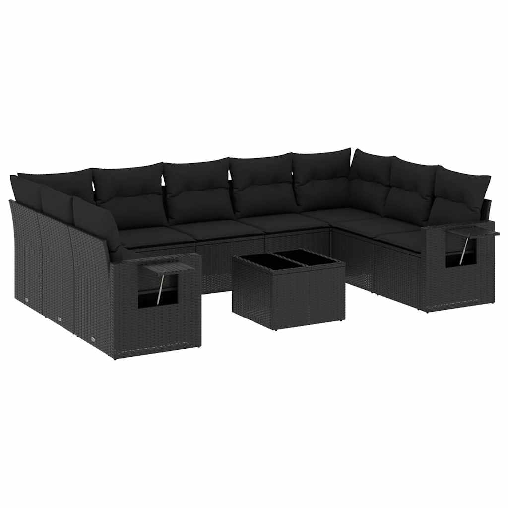 10-dijelni set vrtnih sofa s jastucima crni od poliratana