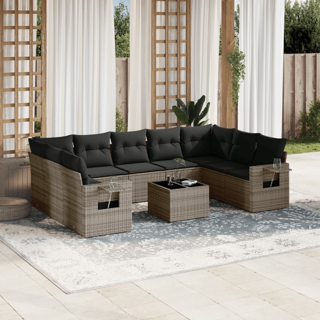 10-dijelni set vrtnih sofa od poliratana s jastucima sivi