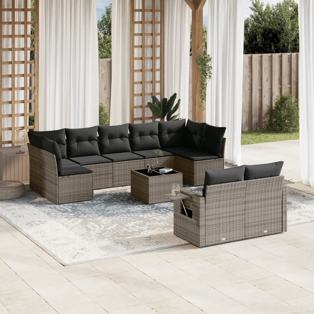 10-dijelni set vrtnih sofa od poliratana s jastucima sivi