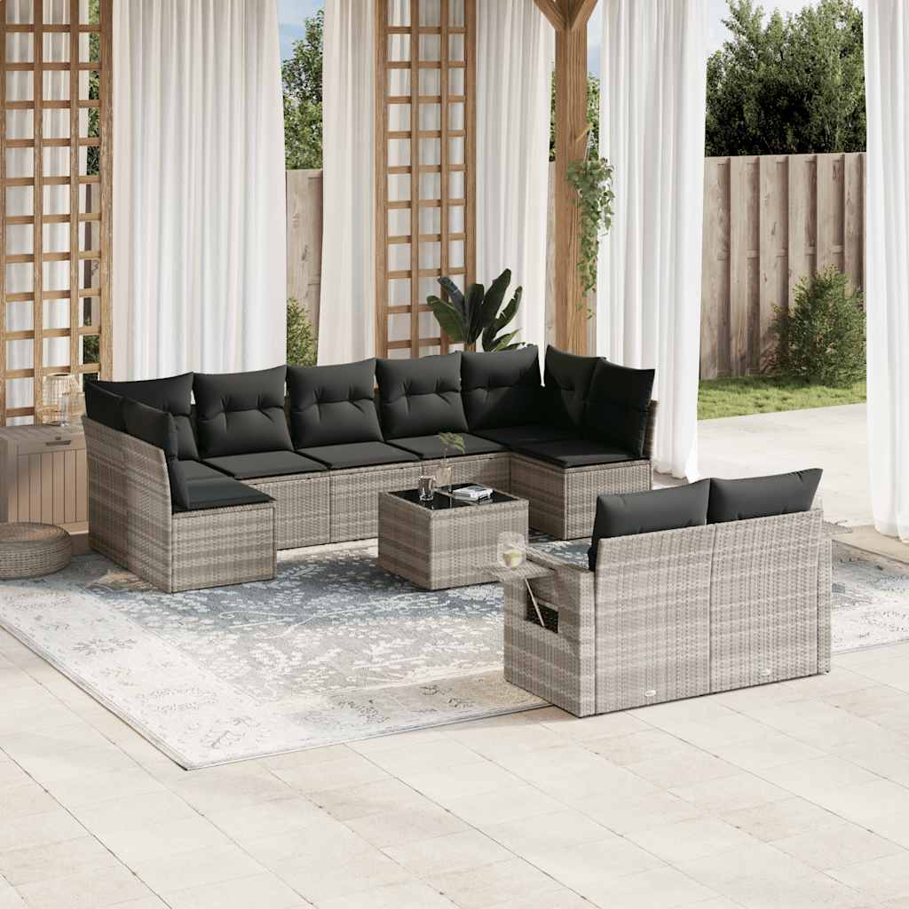 10-dijelni set vrtnih sofa poliratan s jastucima svijetlosivi
