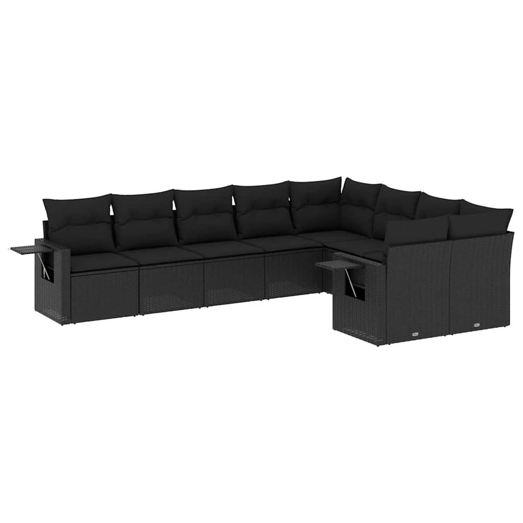 9-dijelni set vrtnih sofa s jastucima crni od poliratana