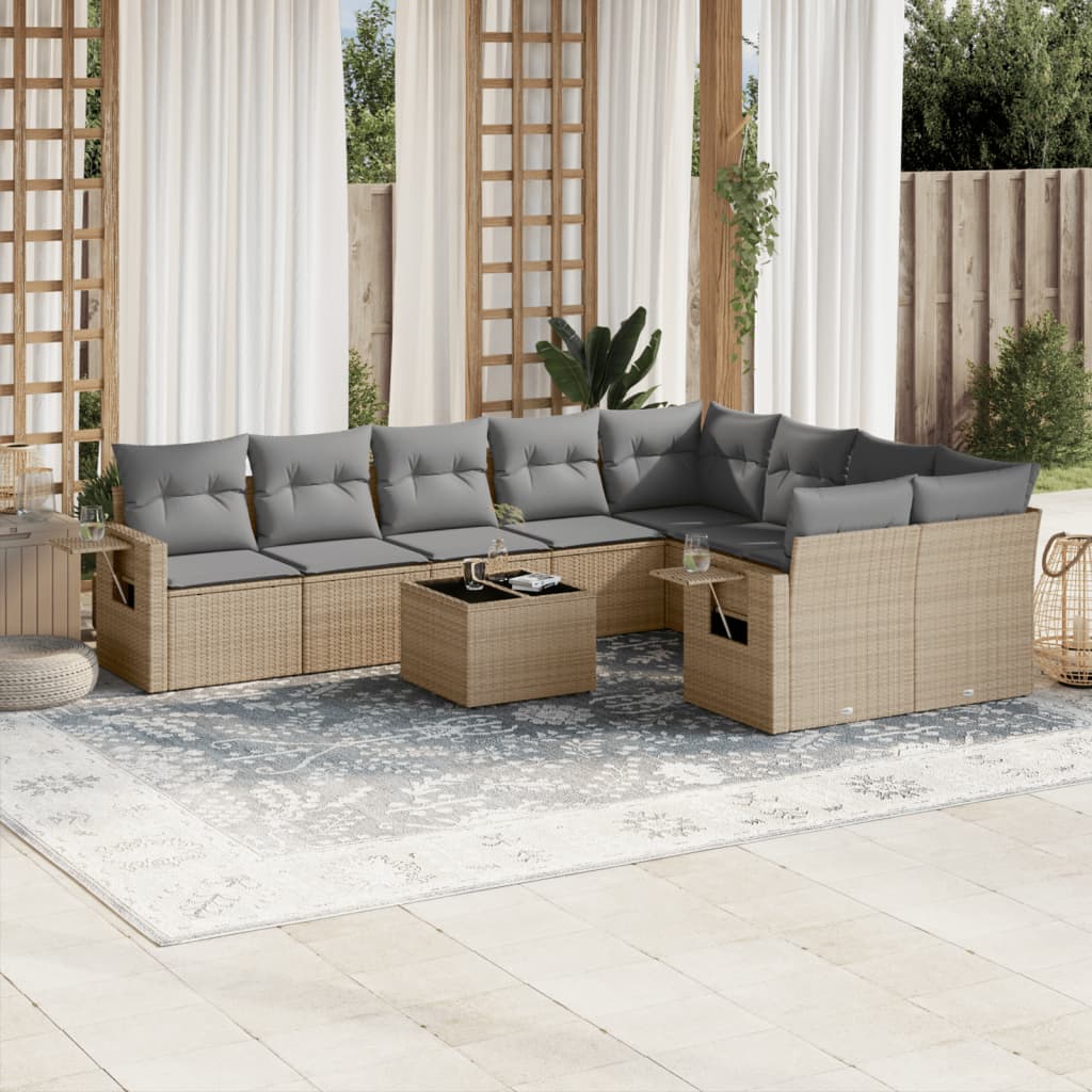 10-dijelni set vrtnih sofa s jastucima bež od poliratana