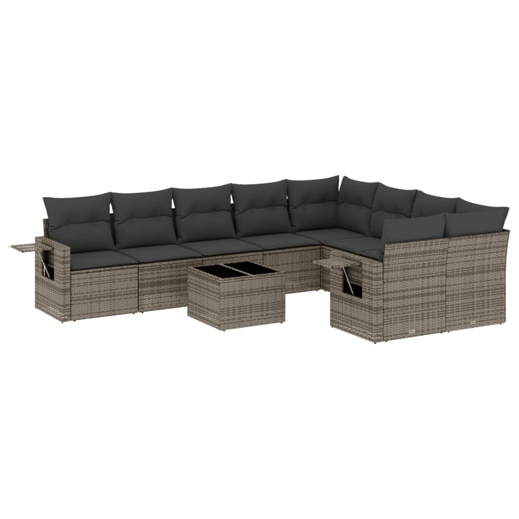 10-dijelni set vrtnih sofa od poliratana s jastucima sivi