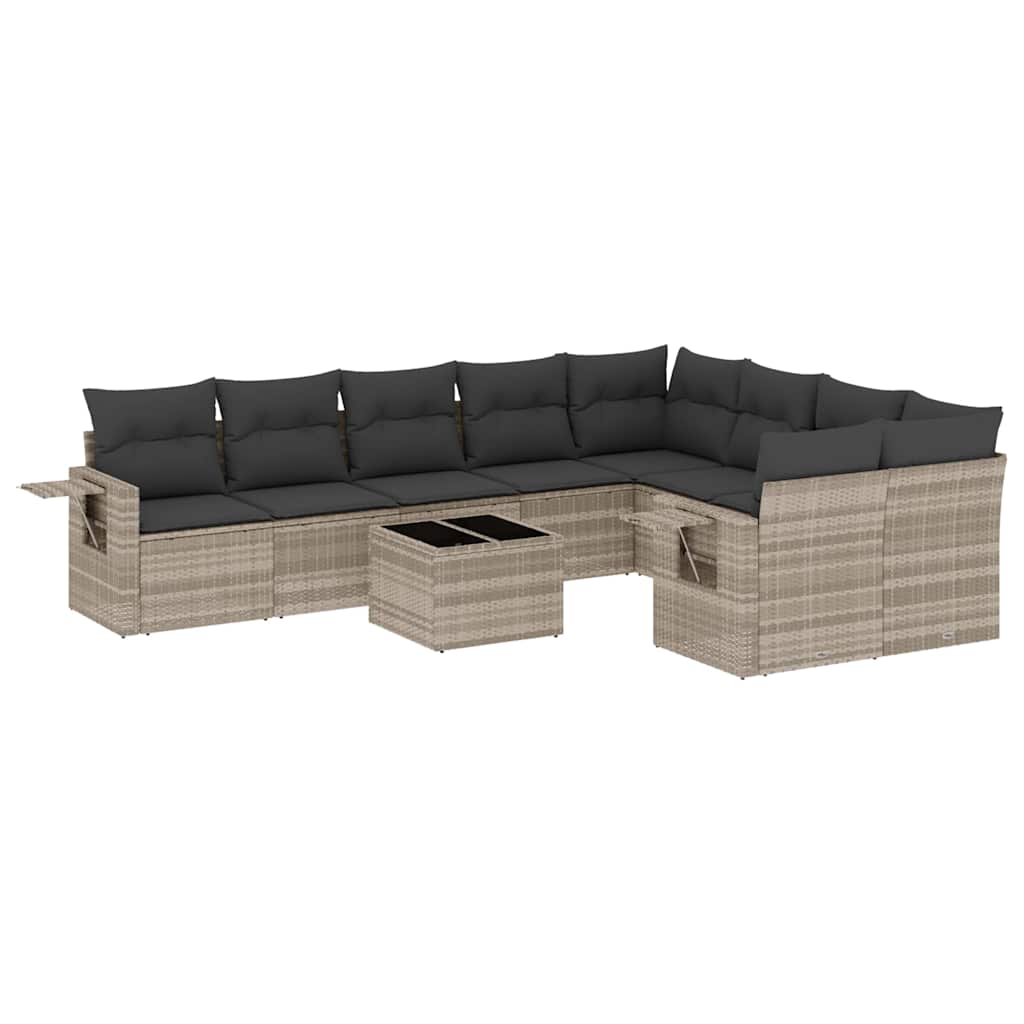 10-dijelni set vrtnih sofa poliratan s jastucima svijetlosivi