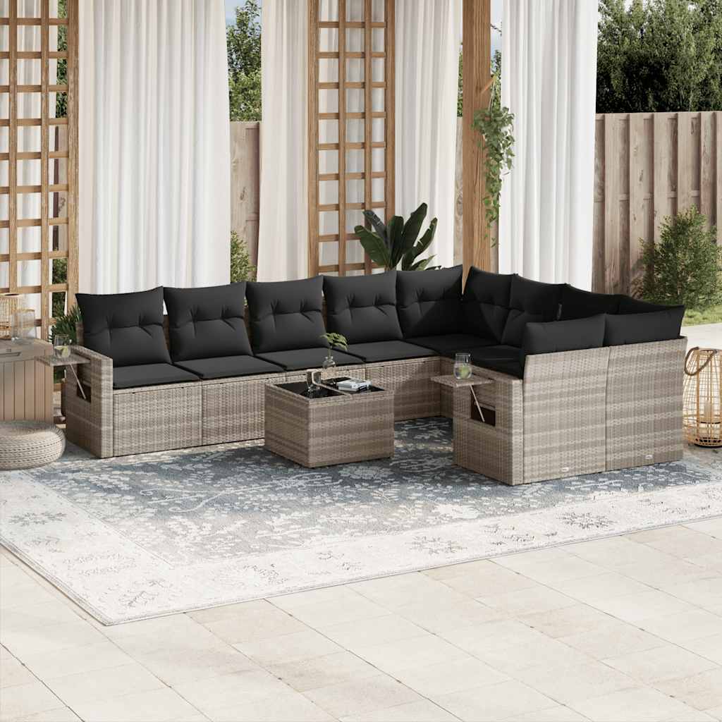 10-dijelni set vrtnih sofa poliratan s jastucima svijetlosivi