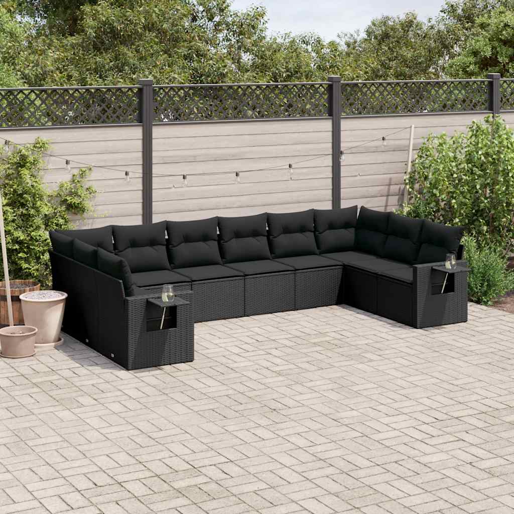 10-dijelni set vrtnih sofa s jastucima crni od poliratana Crna 85 x 62 x 69 cm