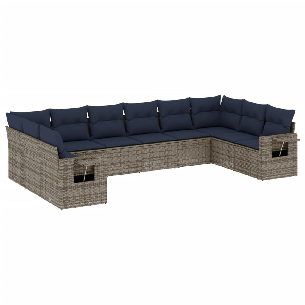 Vrtni set od 10 dijelova s jastucima, sivi poliratan Grey and blue