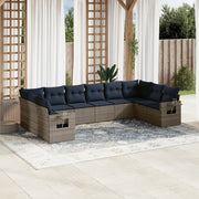 Vrtni set od 10 dijelova s jastucima, sivi poliratan Grey and blue