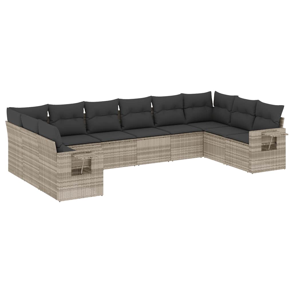 10-dijelni set vrtnih sofa poliratan s jastucima svijetlosivi