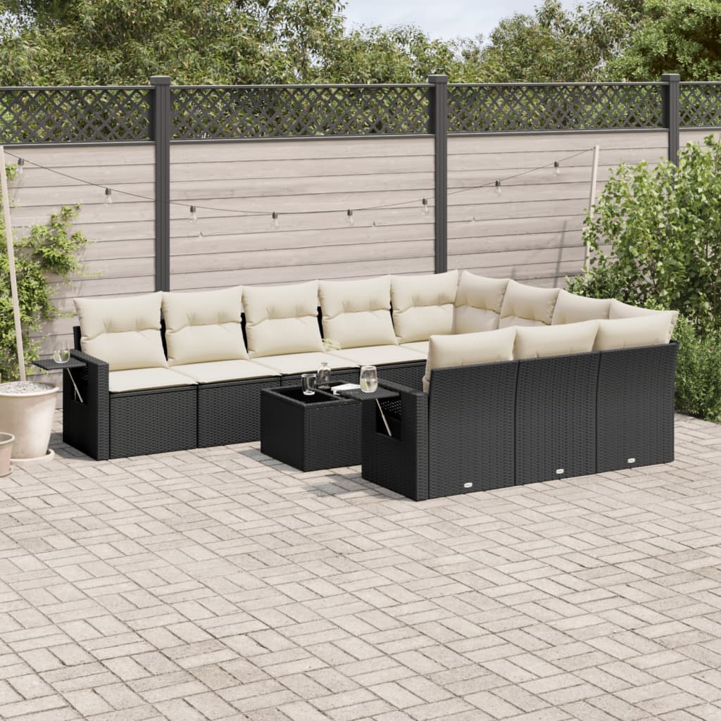 11-dijelni set vrtnih sofa od poliratana s jastucima crni