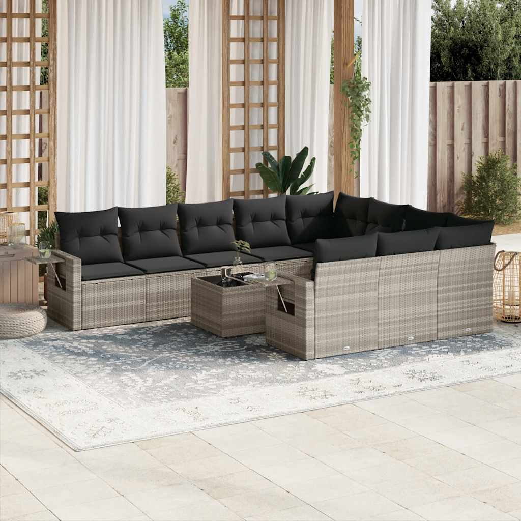 11-dijelni set vrtnih sofa poliratan s jastucima svijetlosivi