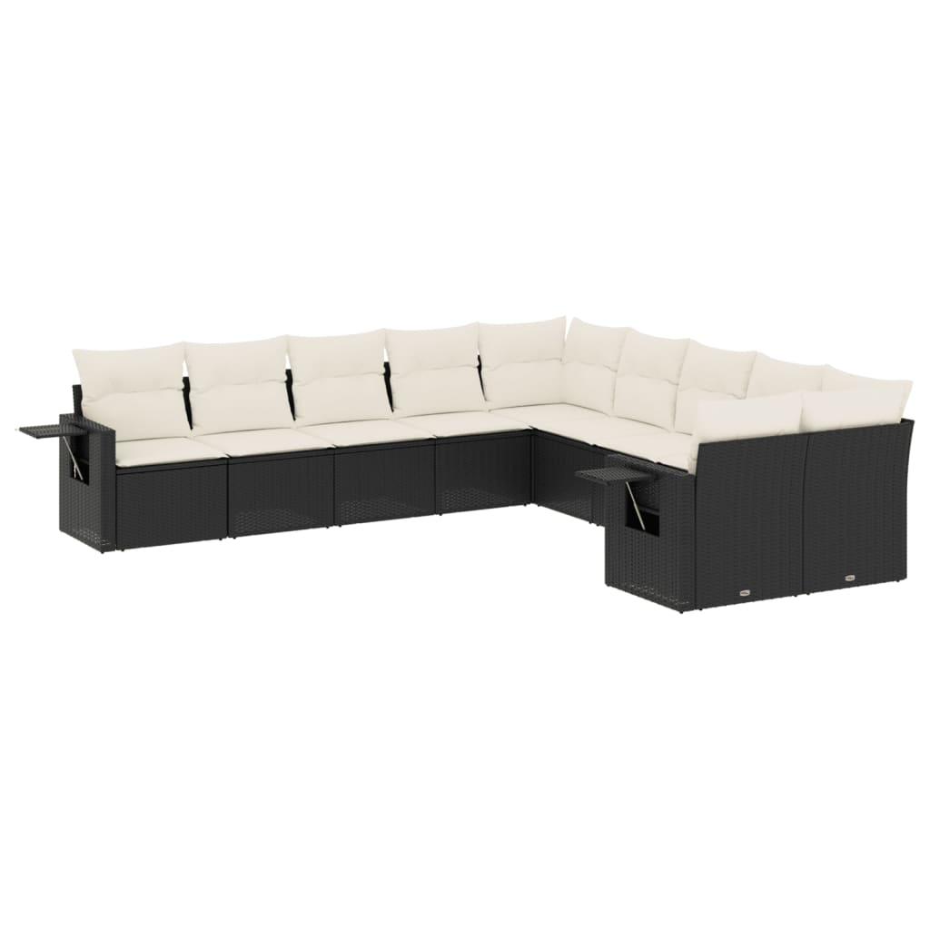 10-dijelni set vrtnih sofa s jastucima crni od poliratana