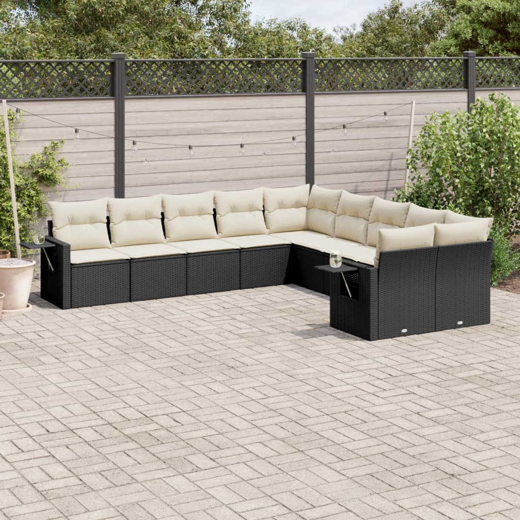 10-dijelni set vrtnih sofa s jastucima crni od poliratana