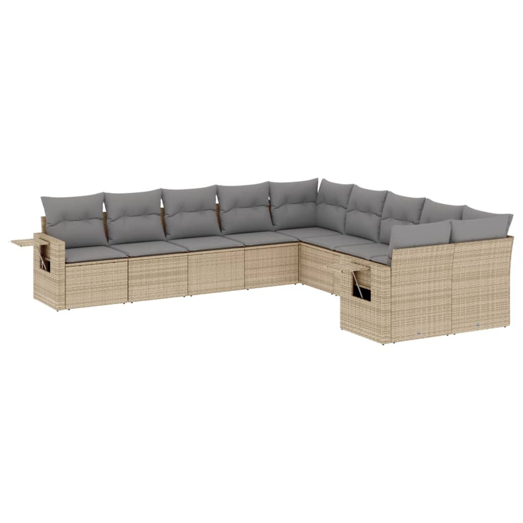 10-dijelni set vrtnih sofa s jastucima bež od poliratana 85 x 62 x 69 cm