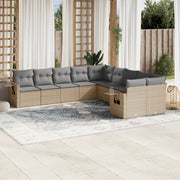10-dijelni set vrtnih sofa s jastucima bež od poliratana 85 x 62 x 69 cm