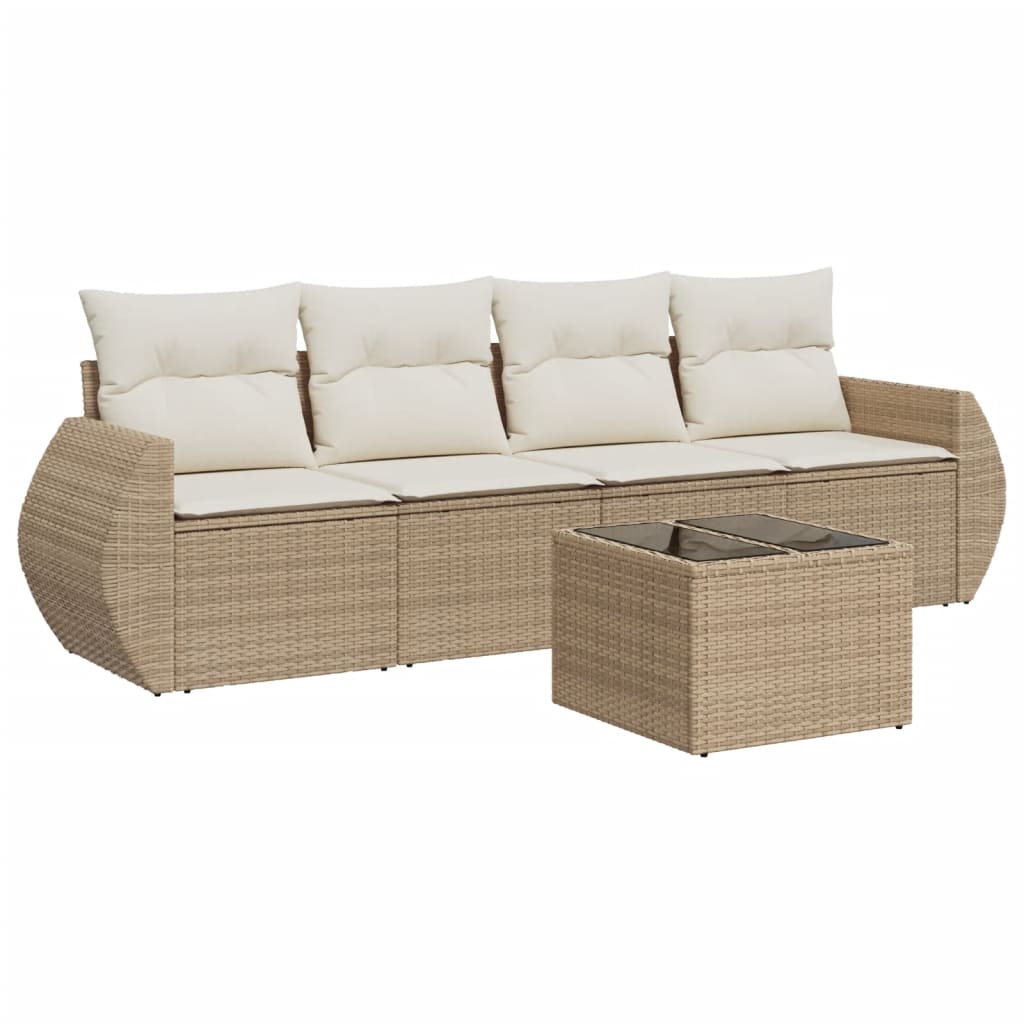 5-dijelni vrtni set sofa s jastucima bež od poliratana