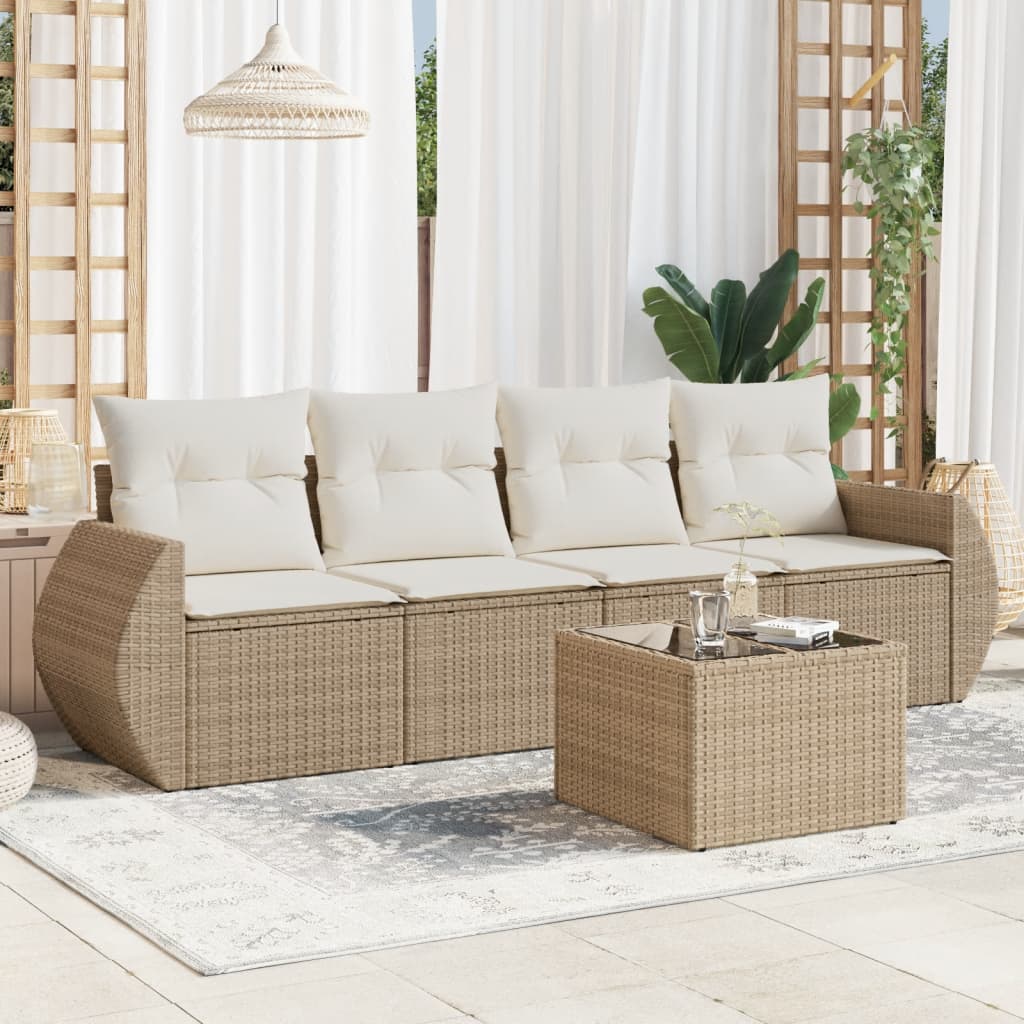 5-dijelni vrtni set sofa s jastucima bež od poliratana