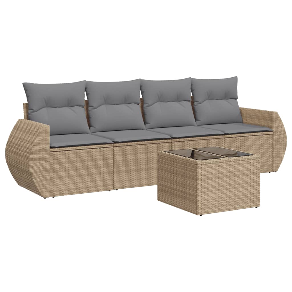 5-dijelni vrtni set sofa s jastucima bež od poliratana