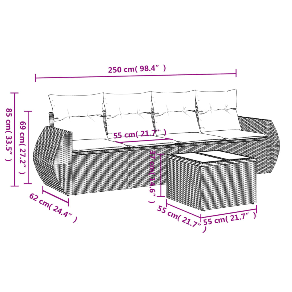 5-dijelni vrtni set sofa s jastucima bež od poliratana