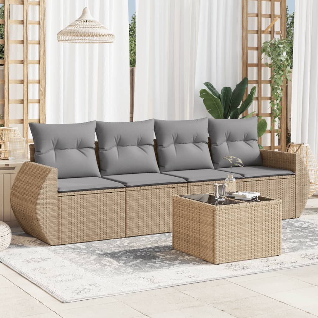 5-dijelni vrtni set sofa s jastucima bež od poliratana