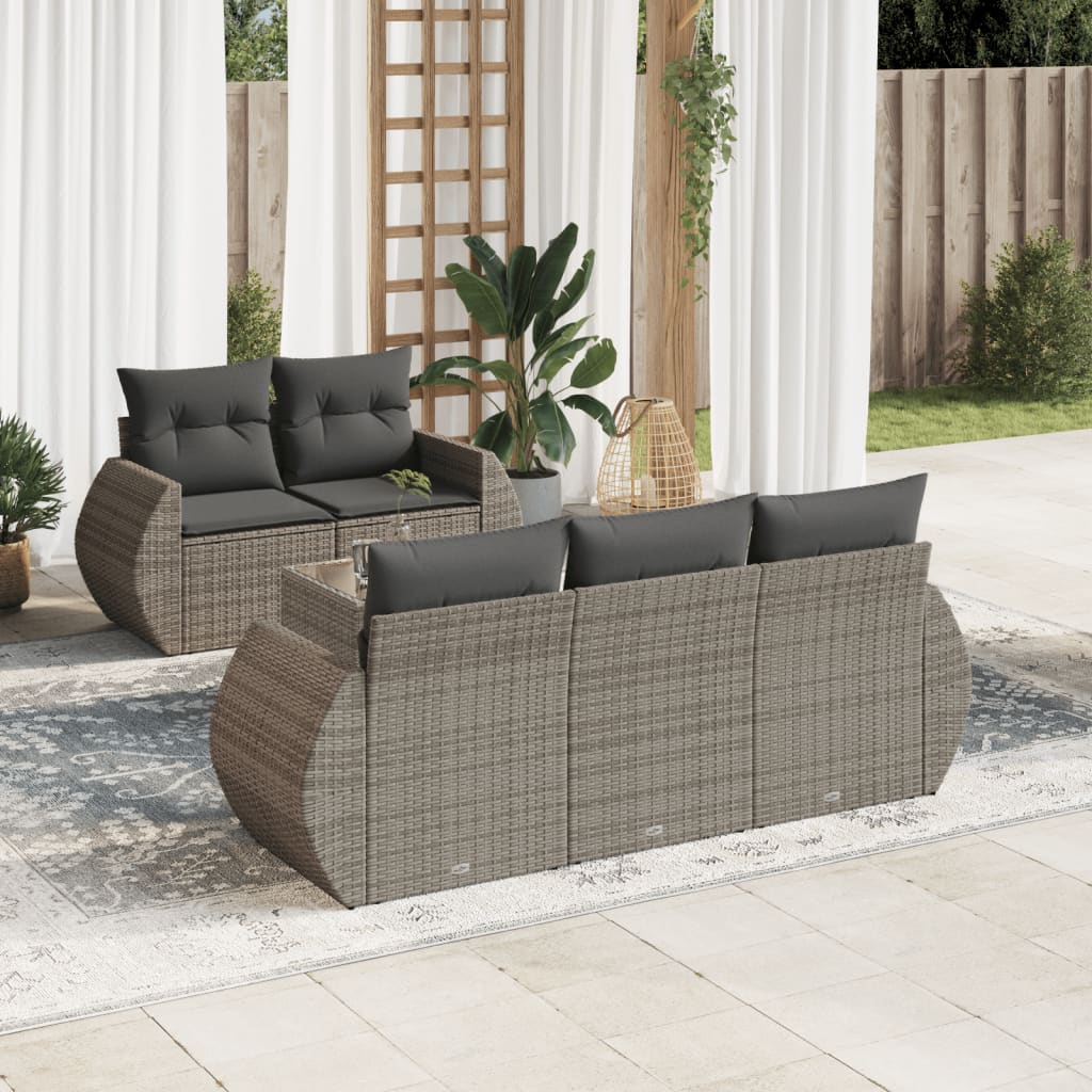 6-dijelni set vrtnih sofa od poliratana s jastucima sivi