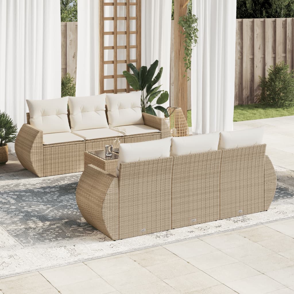 7-dijelni set vrtnih sofa od poliratana s jastucima bež 70 x 62 x 69 cm