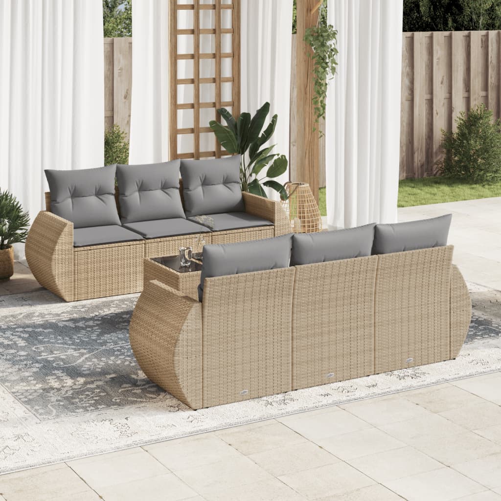 7-dijelni set vrtnih sofa od poliratana s jastucima bež