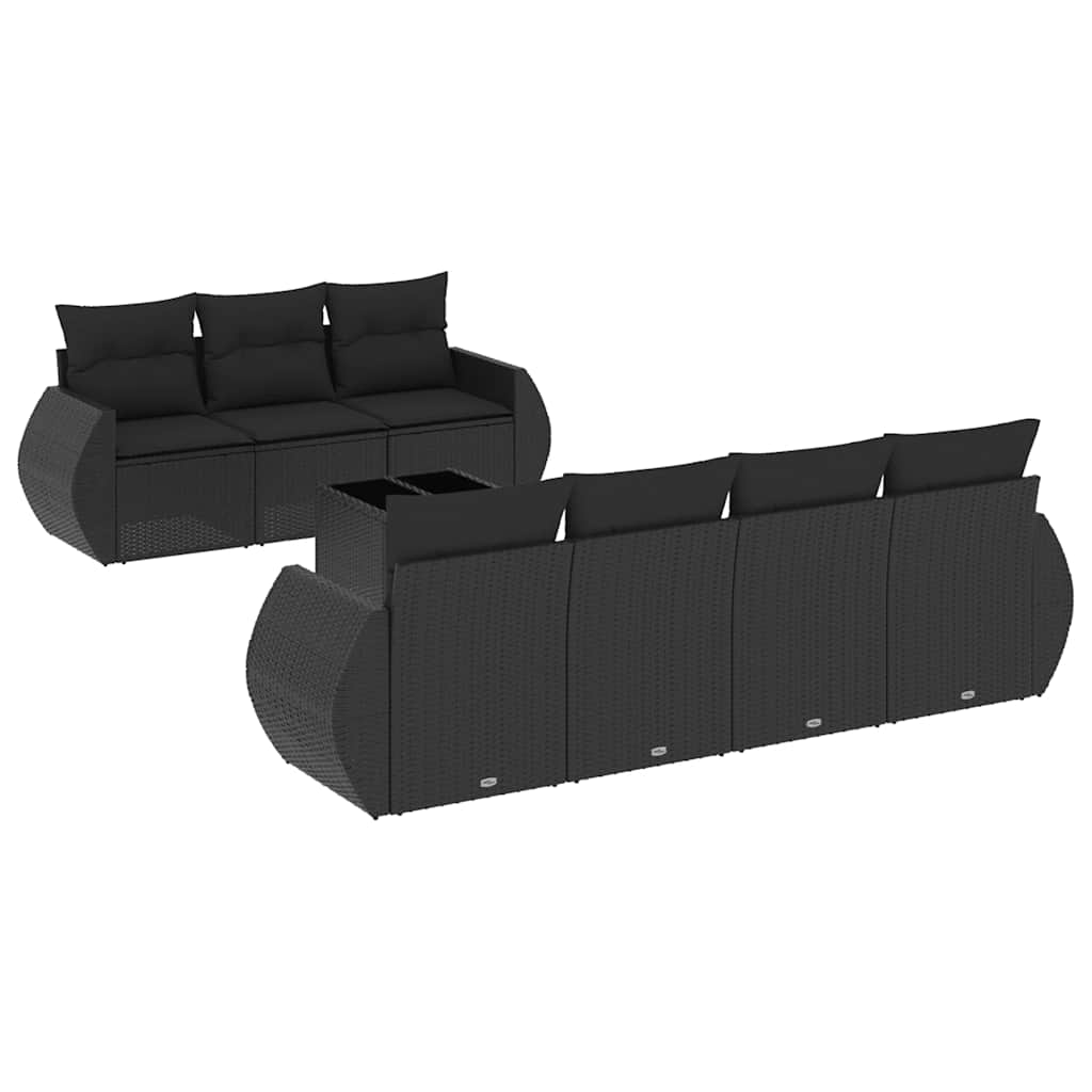 8-dijelni set vrtnih sofa od poliratana s jastucima crni