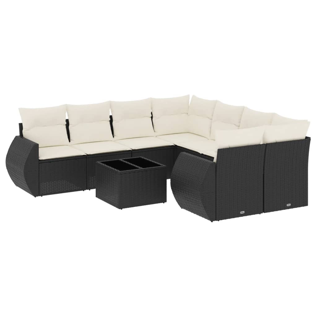 9-dijelni set vrtnih sofa s jastucima crni od poliratana