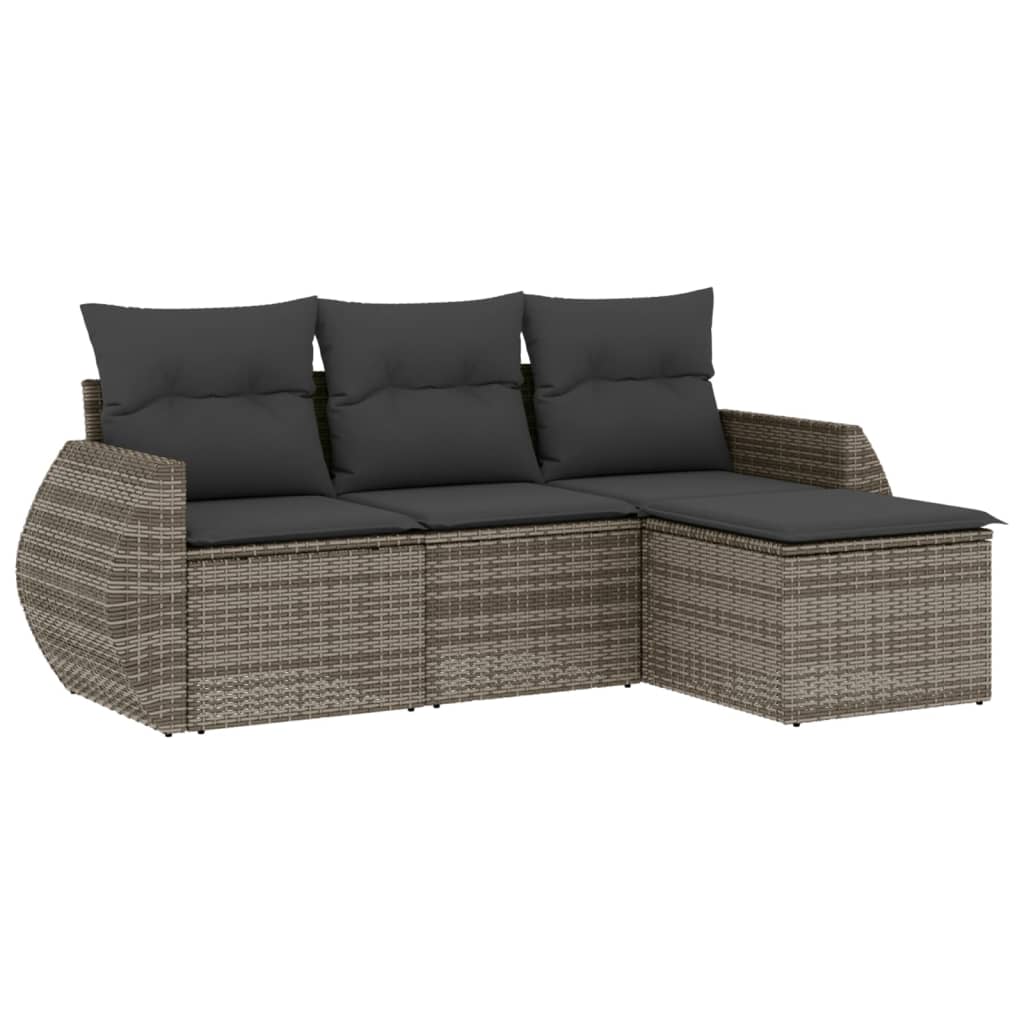 4-dijelni set vrtnih sofa od poliratana s jastucima sivi