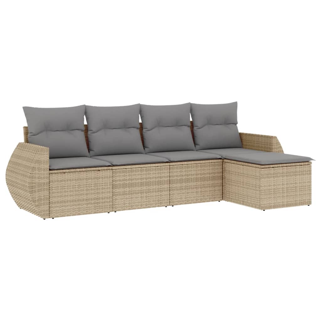5-dijelni vrtni set sofa s jastucima bež od poliratana