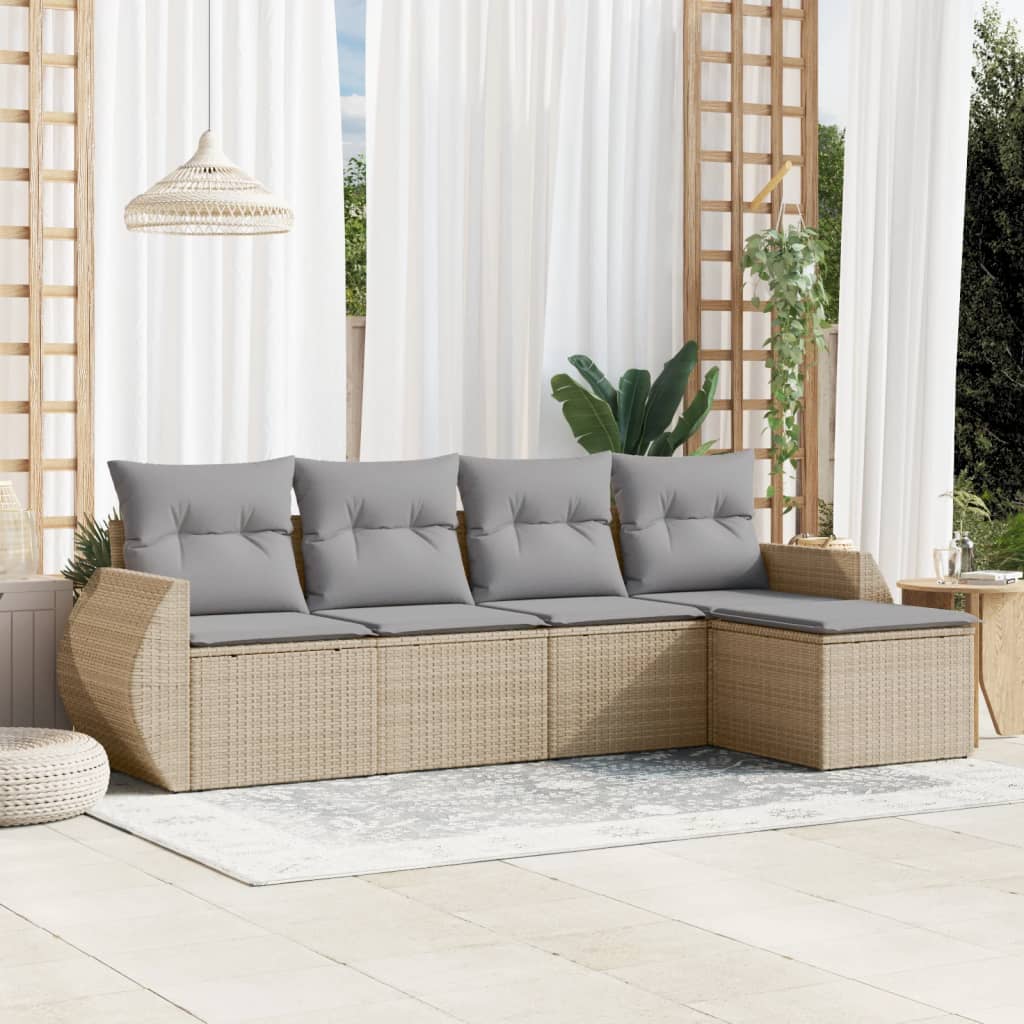 5-dijelni vrtni set sofa s jastucima bež od poliratana