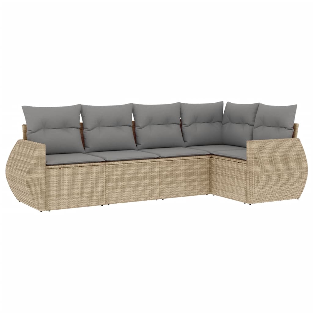 5-dijelni vrtni set sofa s jastucima bež od poliratana