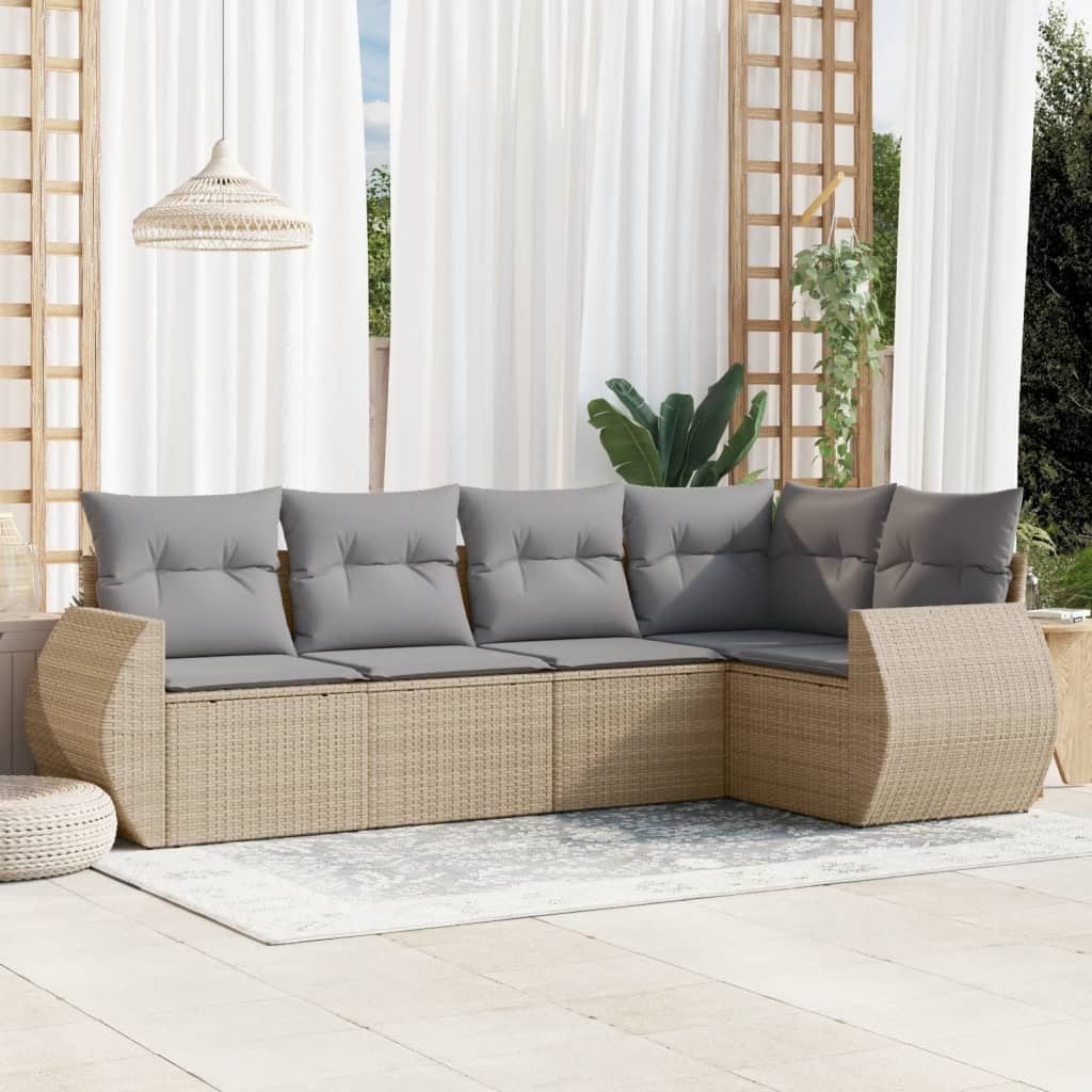 5-dijelni vrtni set sofa s jastucima bež od poliratana