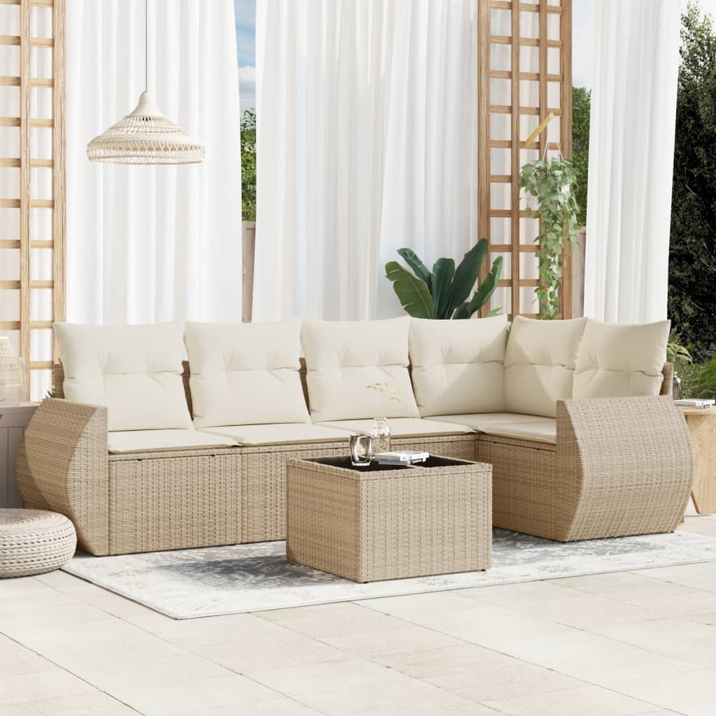 6-dijelni set vrtnih sofa s jastucima bež od poliratana