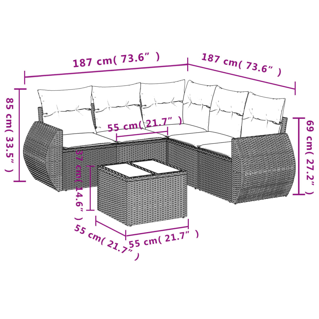 6-dijelni set vrtnih sofa s jastucima bež od poliratana