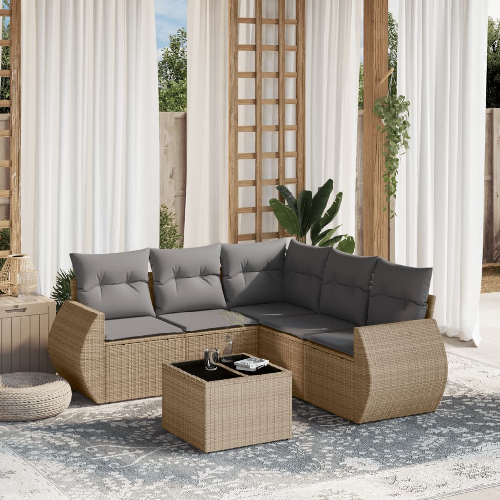 6-dijelni set vrtnih sofa s jastucima bež od poliratana