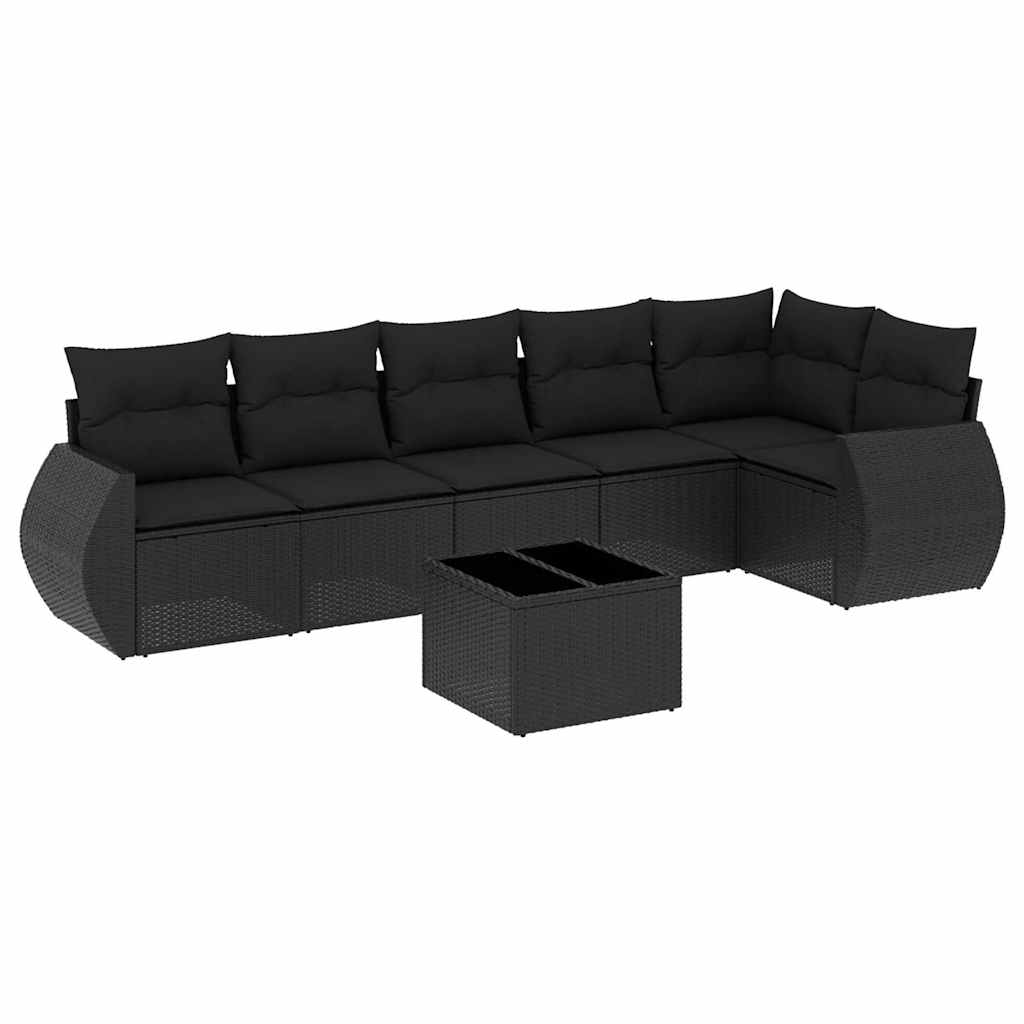 7-dijelni set vrtnih sofa od poliratana s jastucima crni