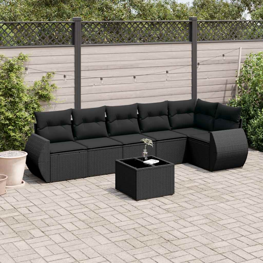 7-dijelni set vrtnih sofa od poliratana s jastucima crni