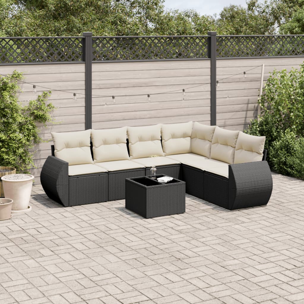 7-dijelni set vrtnih sofa od poliratana s jastucima crni